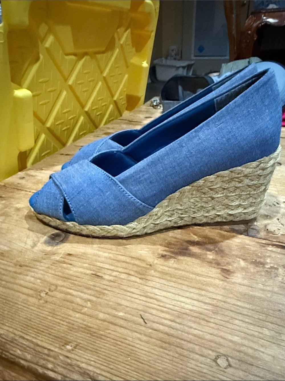 Chaps Blue Peep-Toe Wedge Flats